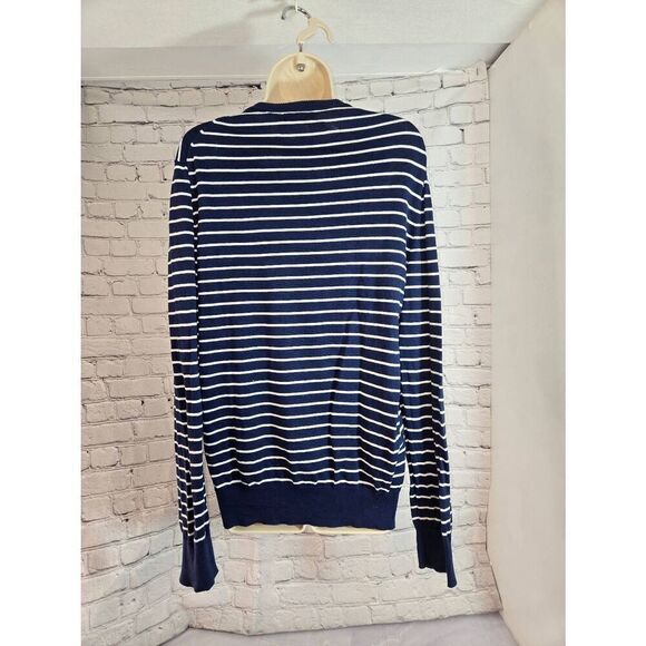 Calvin Klein Supima Mens Size Medium Navy/White Striped Sweater - Picture 4 of 6